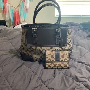 Coach Brown and Tan Signature Tote & wallet